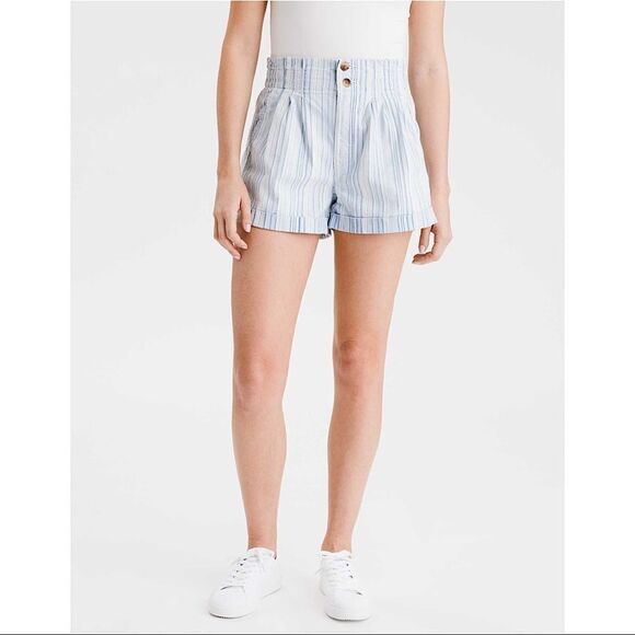 American Eagle-Pinstripe Mom High Rise Paper Bag Shorts (Size:4) - Picture 1 of 10